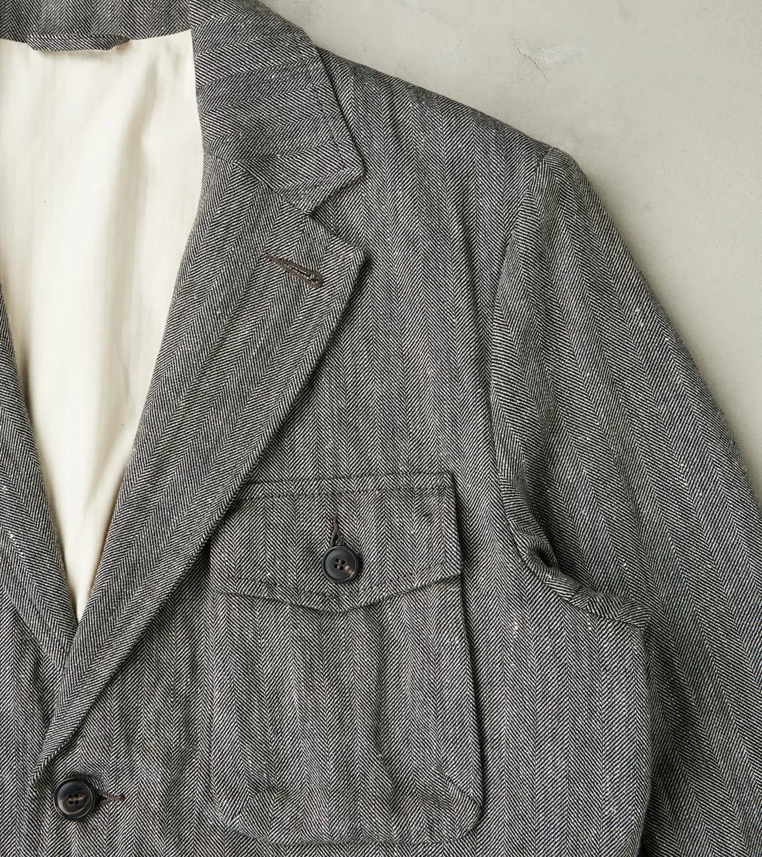 Chester 055 Field Blazer - Grey Cotton Linen Herringbone Twill sold by Division Road product image thumbnail 5