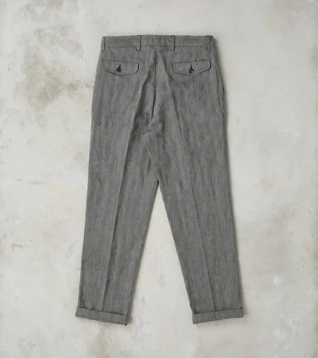 Enfield 055 Trouser - Pleated Tapered - Grey Cotton Linen Herringbone Twill sold by Division Road product image thumbnail 2