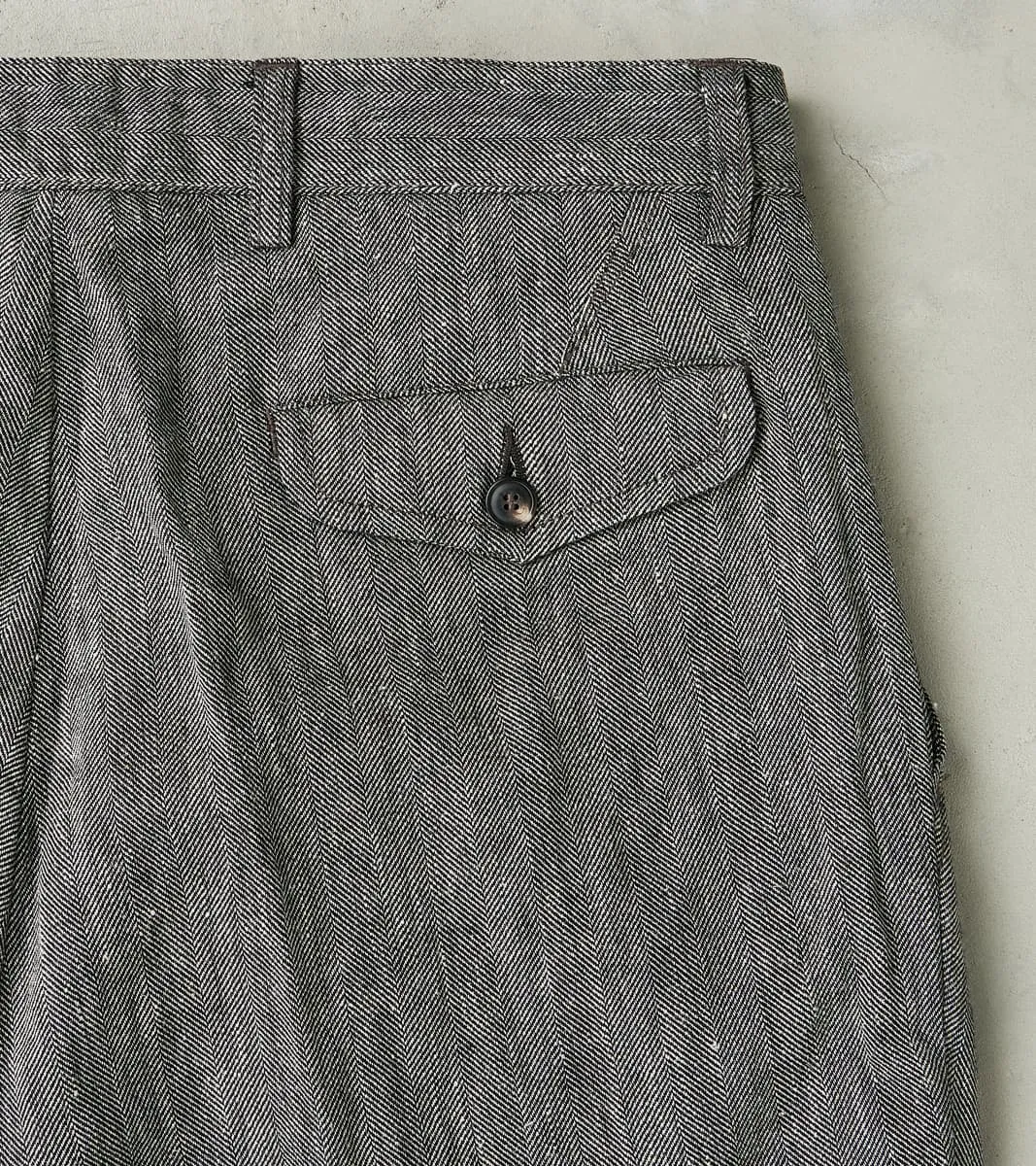 Enfield 055 Trouser - Pleated Tapered - Grey Cotton Linen Herringbone Twill sold by Division Road product image thumbnail 3