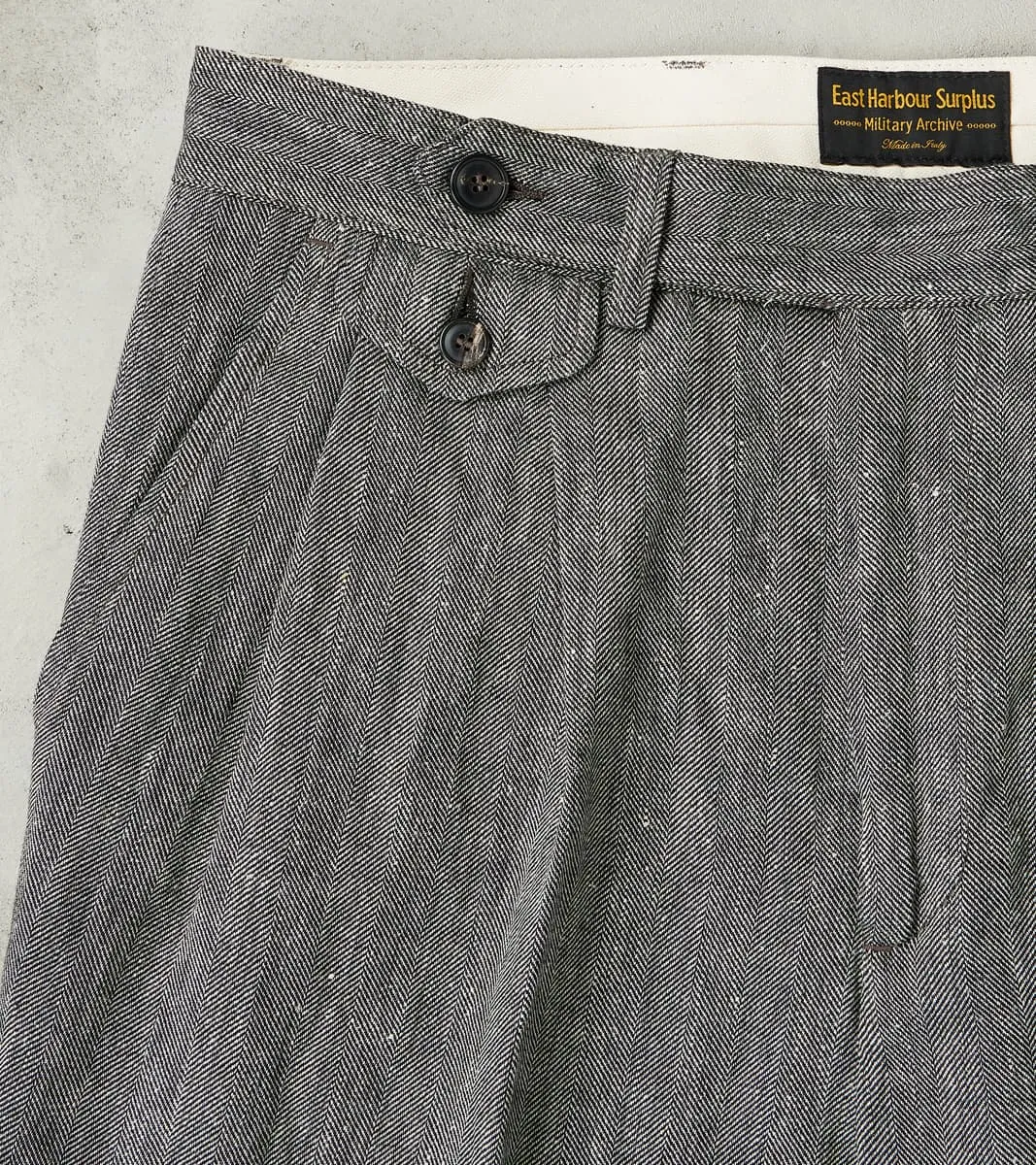 Enfield 055 Trouser - Pleated Tapered - Grey Cotton Linen Herringbone Twill sold by Division Road product image thumbnail 4