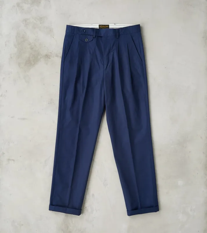 Enfield 078 Chino Trouser - Pleated Tapered - Navy Twill sold by Division Road