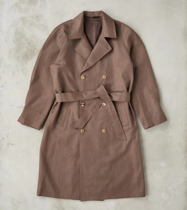 English Wool & Cotton Covert Cloth Grandad Trench Coat - Taupe made by Division Road