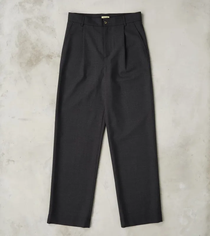 Italian Cold Wool Cloth Grandad Trouser - Anthracite Prince Of Wales Check sold by Division Road