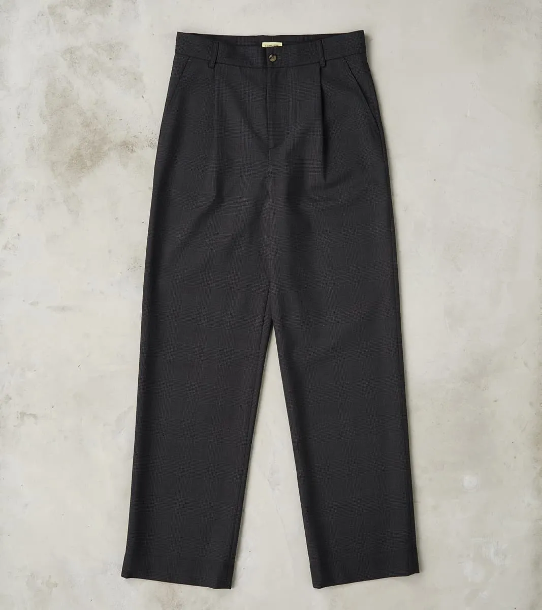 Italian Cold Wool Cloth Grandad Trouser - Anthracite Prince Of Wales Check sold by Division Road
