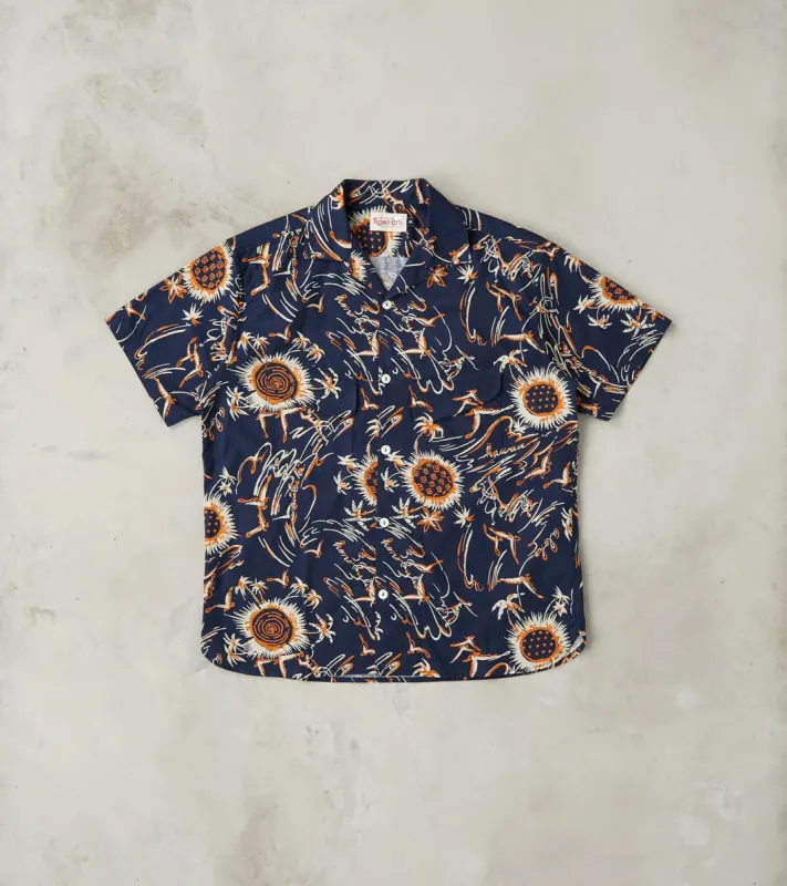 Dean Double Pocket Camp - Japanese Poplin - Navy Aloha made by Freenote Cloth