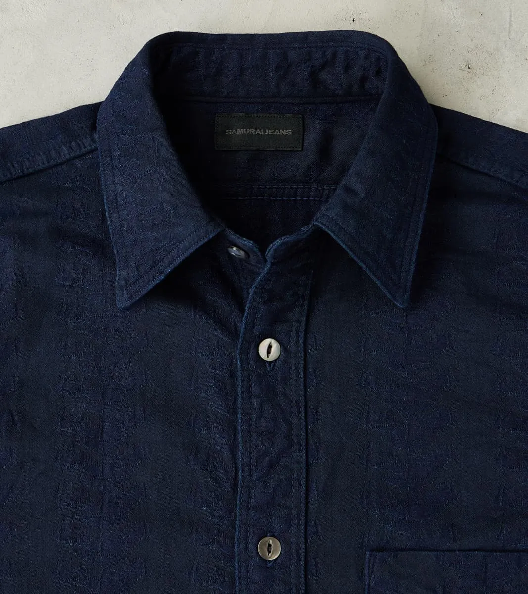 SSS26-01W Indigo Dyed Sengen Jacquard Work Shirt sold by Division Road product image thumbnail 3
