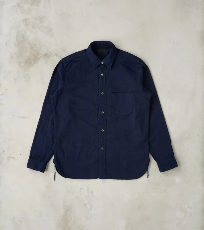 SSS26-01W Indigo Dyed Sengen Jacquard Work Shirt made by Samurai Jeans