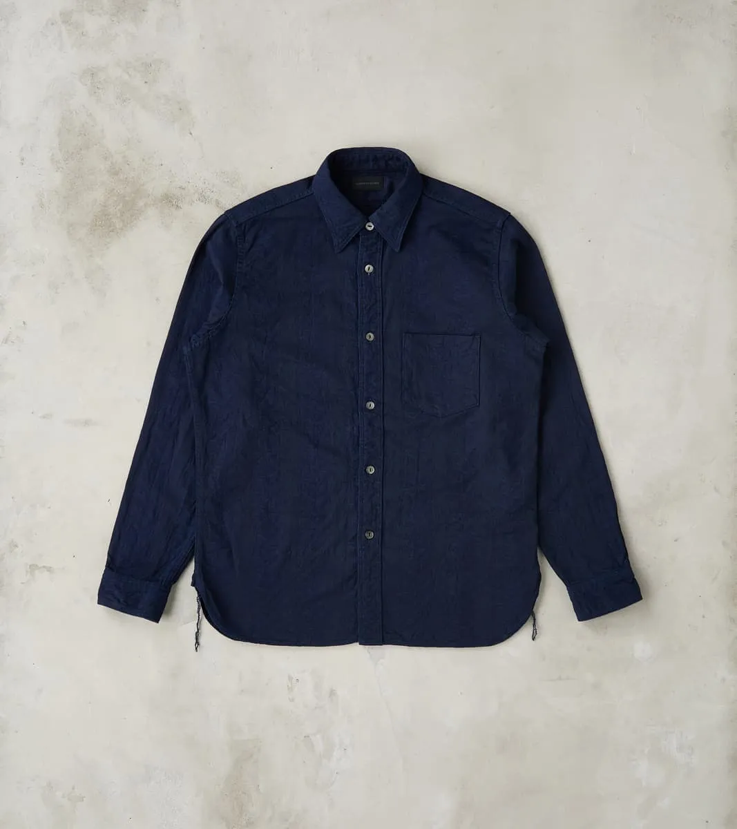 SSS26-01W Indigo Dyed Sengen Jacquard Work Shirt sold by Division Road