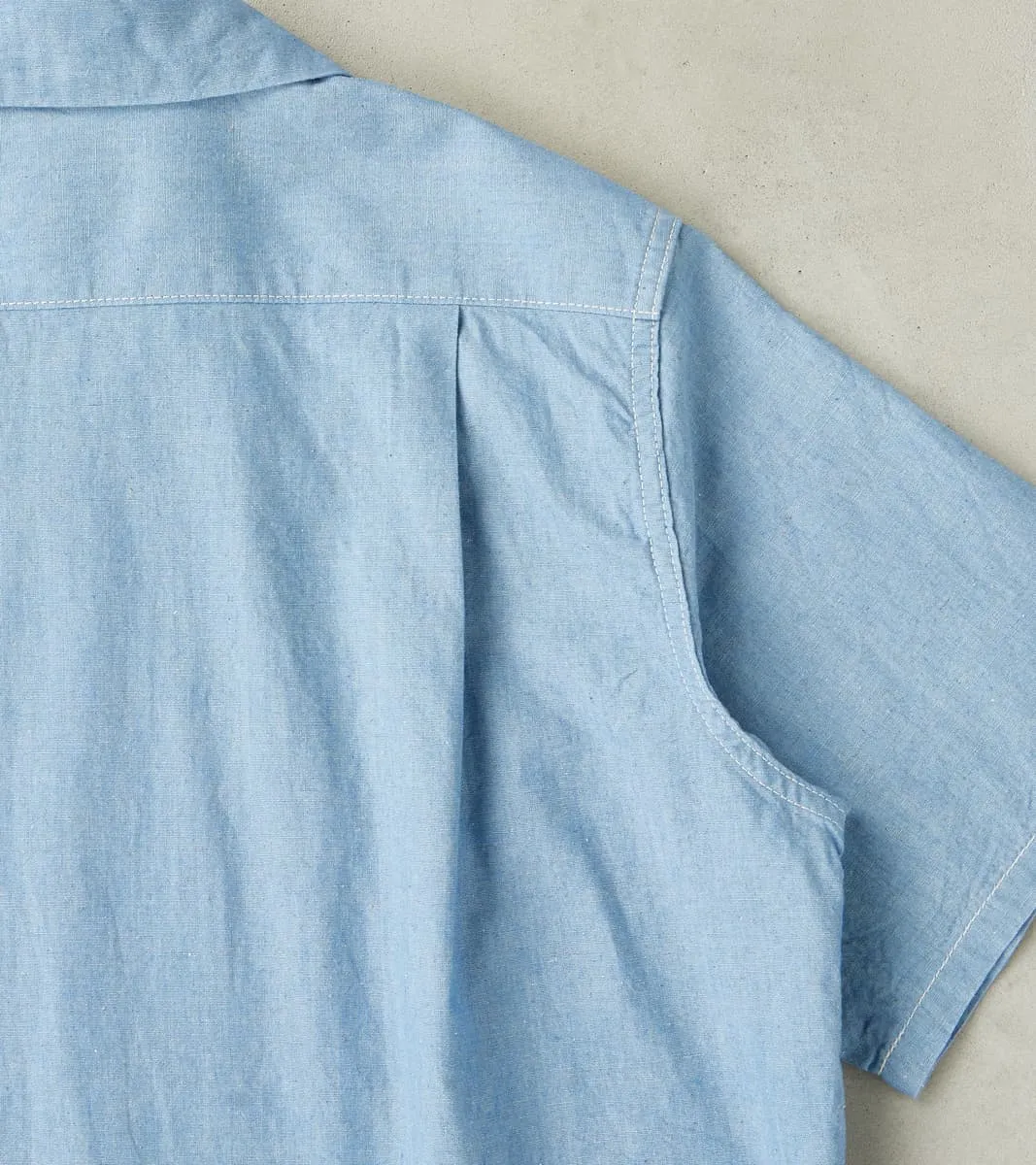 447-SAX - Open Collar Short Sleeve Shirt - 5oz Sax Blue Cotton Linen sold by Division Road product image thumbnail 4