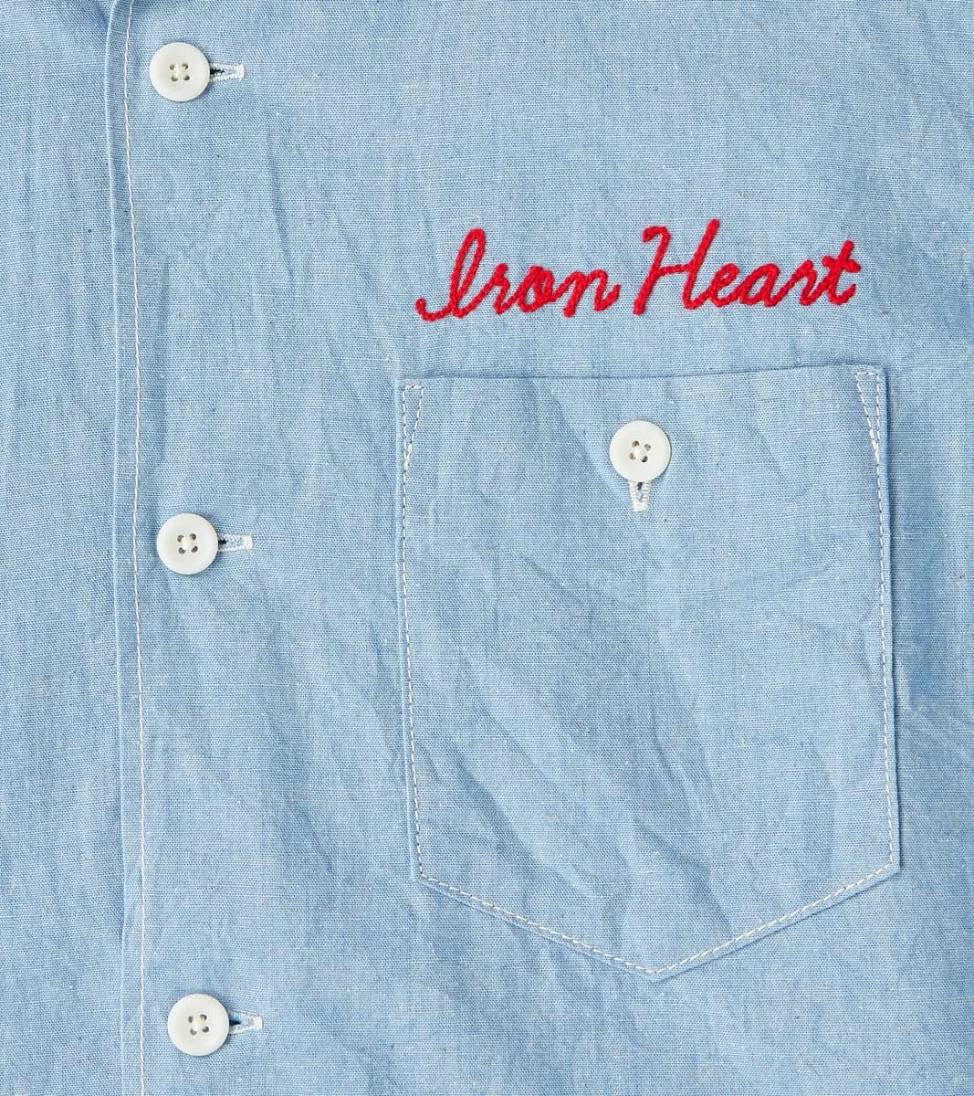 447-SAX - Open Collar Short Sleeve Shirt - 5oz Sax Blue Cotton Linen sold by Division Road product image thumbnail 5