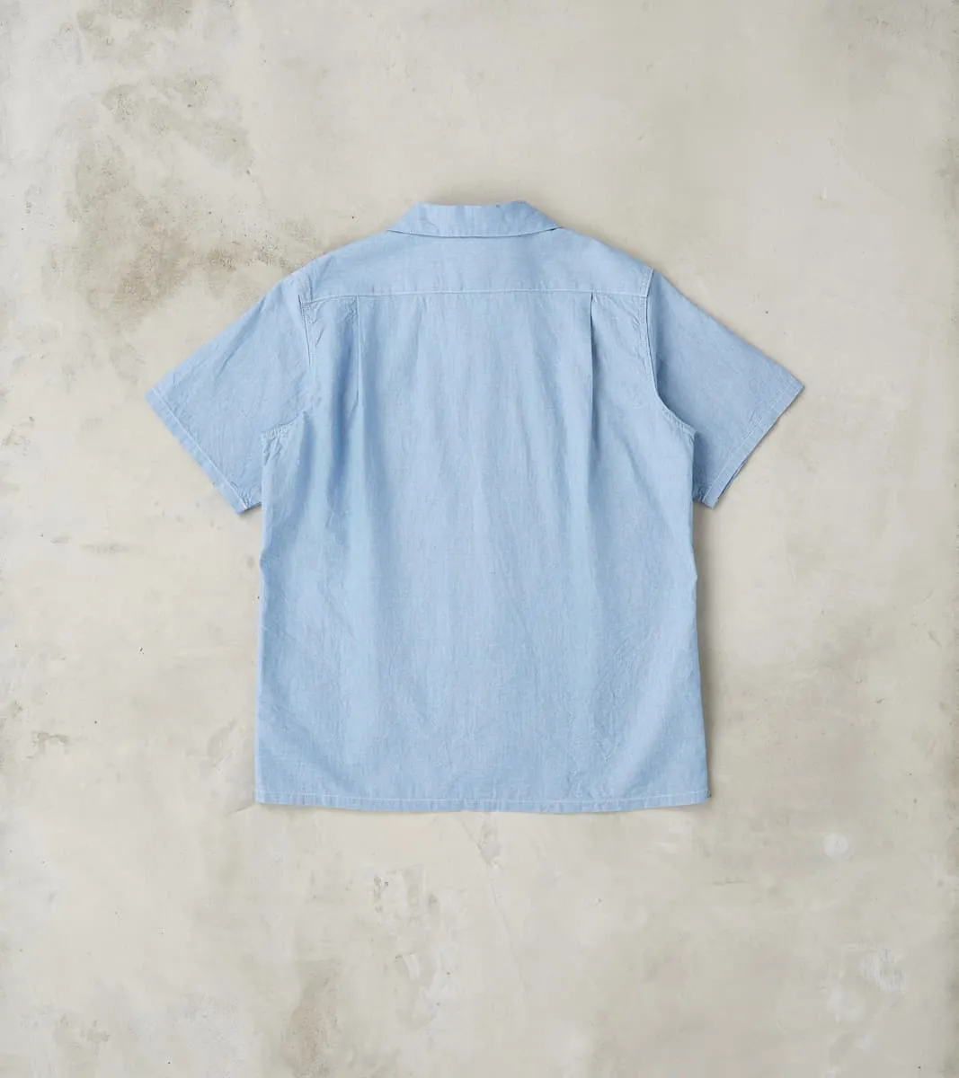 447-SAX - Open Collar Short Sleeve Shirt - 5oz Sax Blue Cotton Linen sold by Division Road product image thumbnail 2