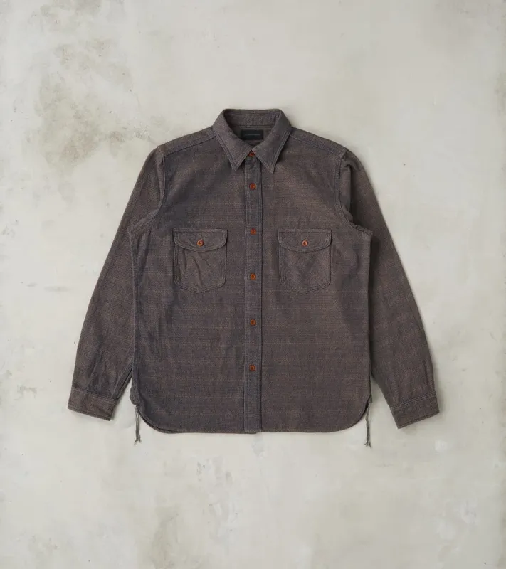 SSS26-KSKW Natural Indigo Dyed Kanoko Aimadara Sashiko Work Shirt made by Samurai Jeans