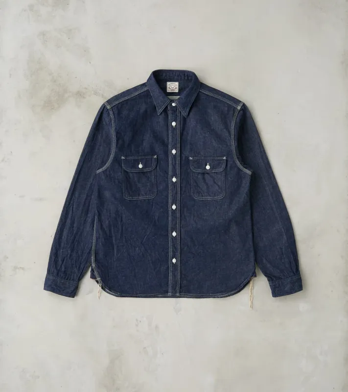 SJWS-SC01W 10oz Japanese Samurai Cotton Indigo Denim Work Shirt made by Samurai Jeans