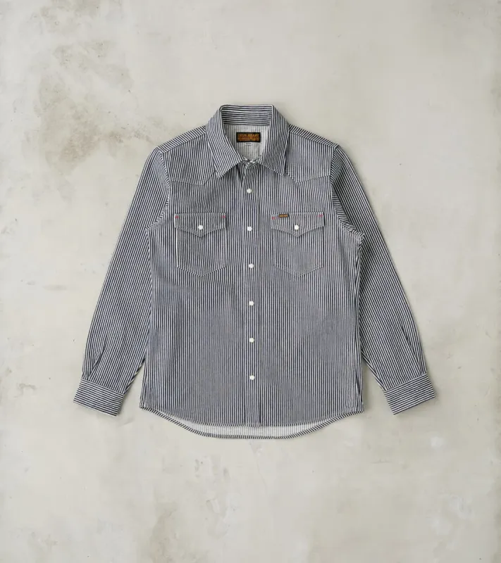 07-IND - Western - 12oz Indigo Hickory Stripe Twill made by Iron Heart