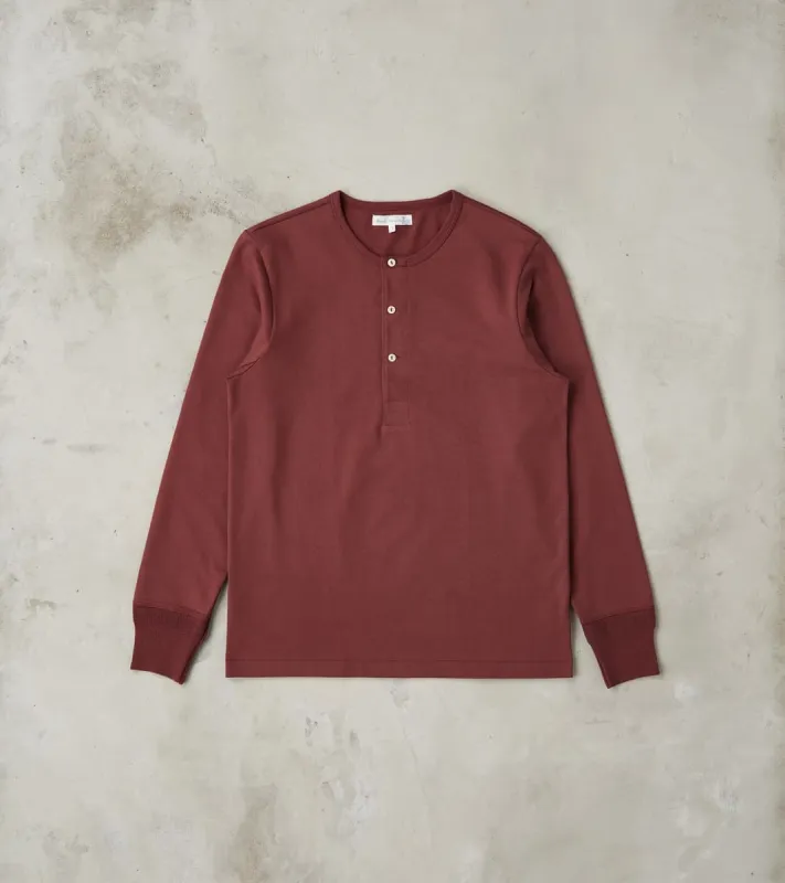 2M06 Good Originals - 6.8oz Vintage Machine 2-Thread Henley - 506 Burgundy made by Merz B. Schwanen