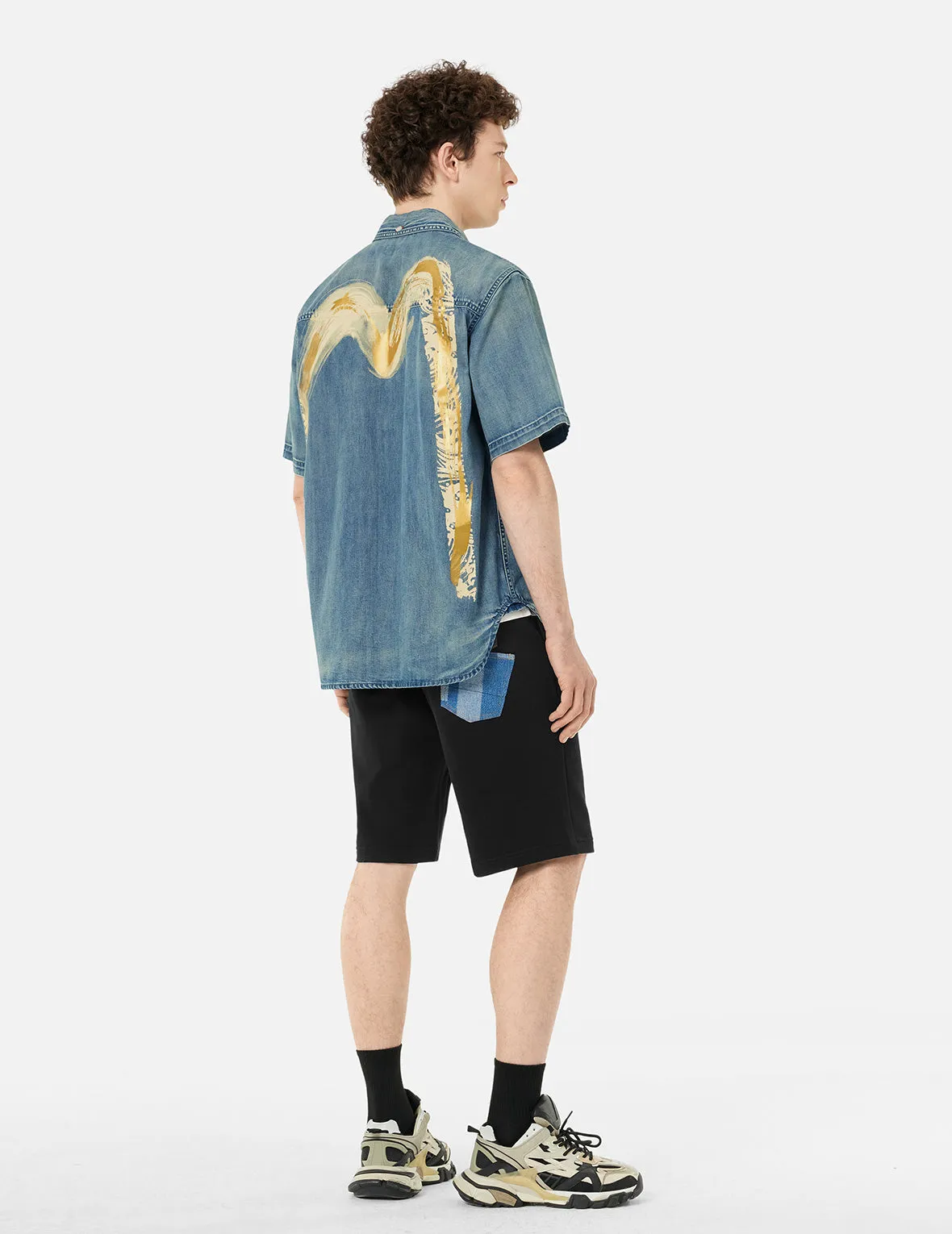 Artistic Brush Daicock Print Relax Fit Denim Short-Sleeves Shirt sold by Evisu product image thumbnail 4