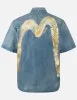 Artistic Brush Daicock Print Relax Fit Denim Short-Sleeves Shirt sold by Evisu