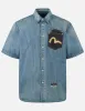 Artistic Brush Daicock Print Relax Fit Denim Short-Sleeves Shirt sold by Evisu
