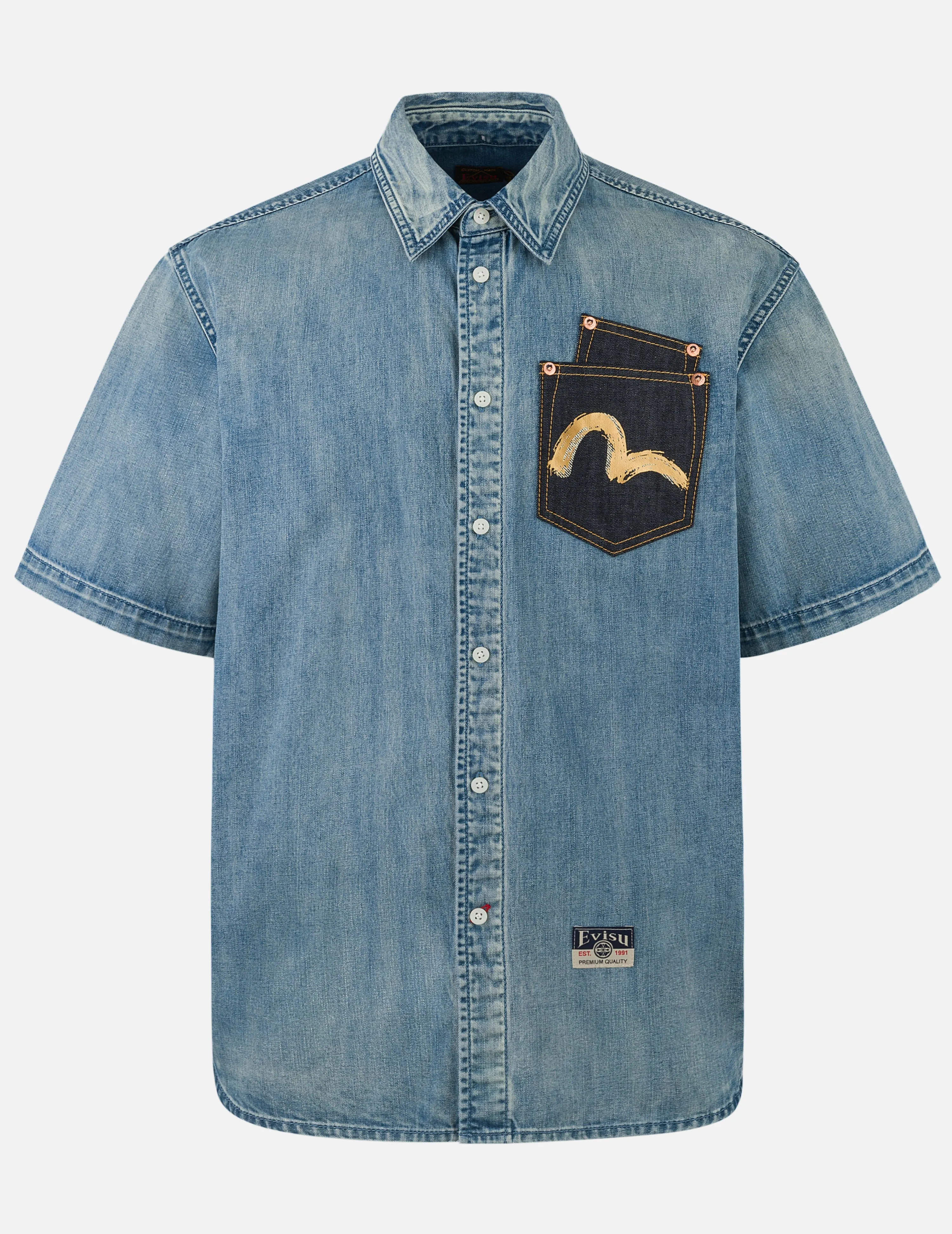 Artistic Brush Daicock Print Relax Fit Denim Short-Sleeves Shirt sold by Evisu product image thumbnail 2