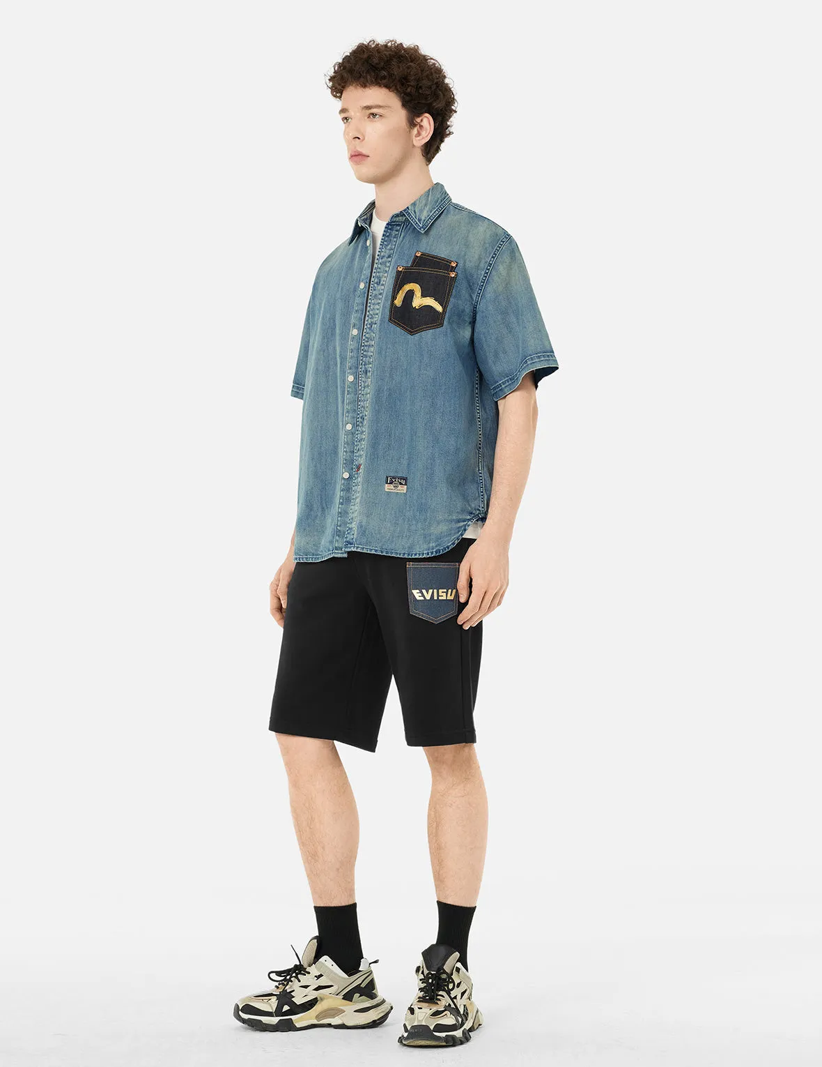Artistic Brush Daicock Print Relax Fit Denim Short-Sleeves Shirt sold by Evisu product image thumbnail 3