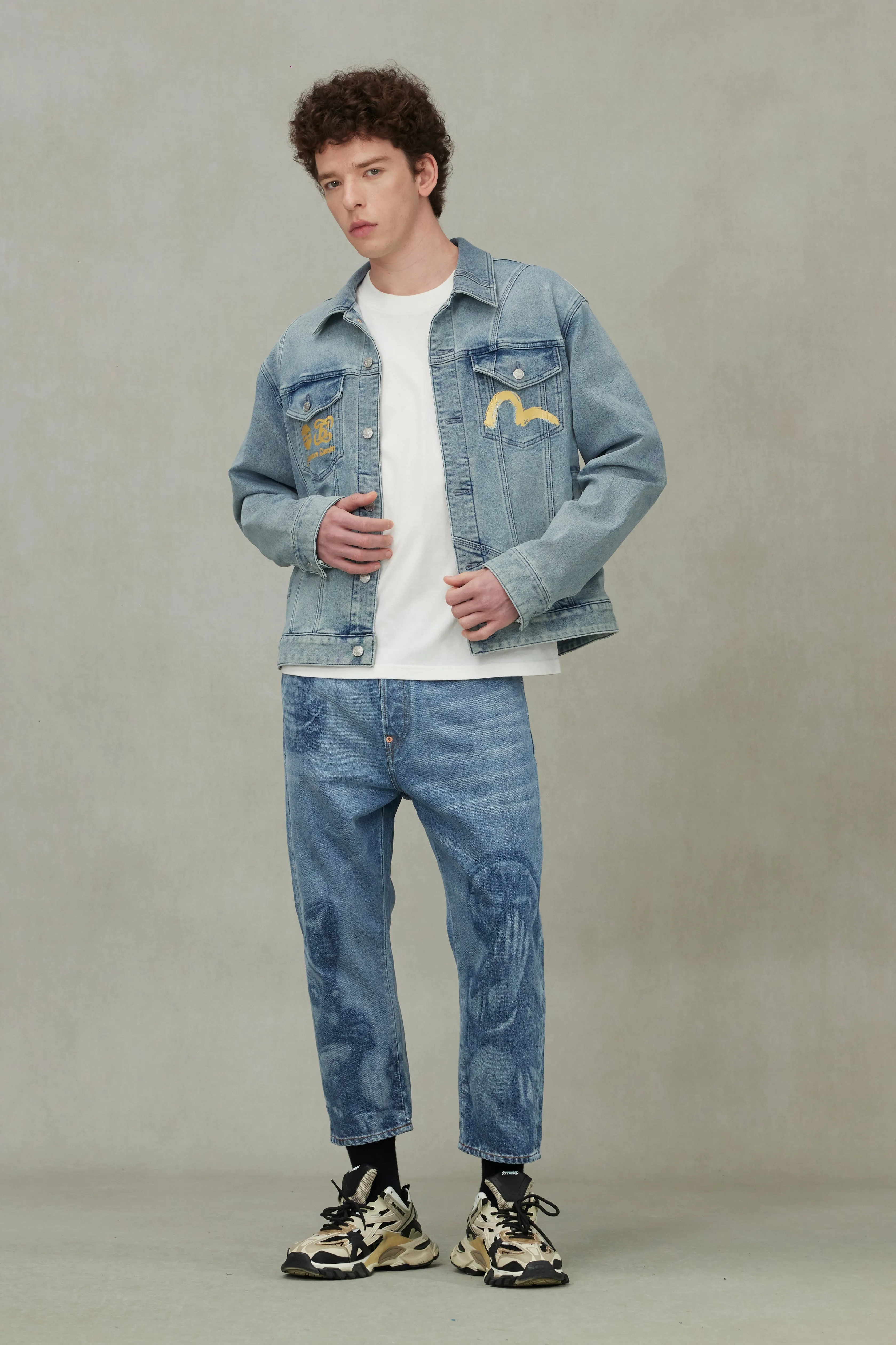 Artistic Brush Daicock Print Relax Fit Denim Jacket sold by Evisu product image thumbnail 3