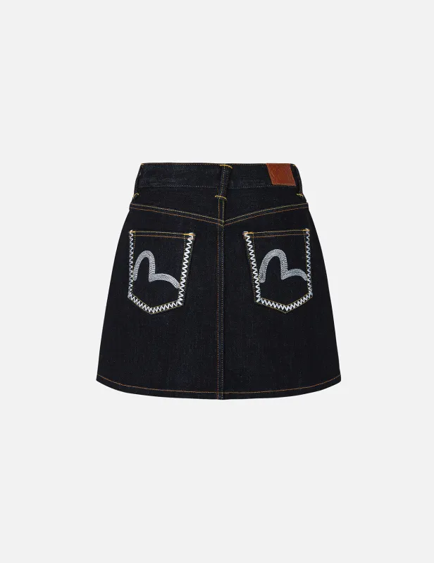 Seagull Embroidery Regular Fit Denim Skirt sold by Evisu