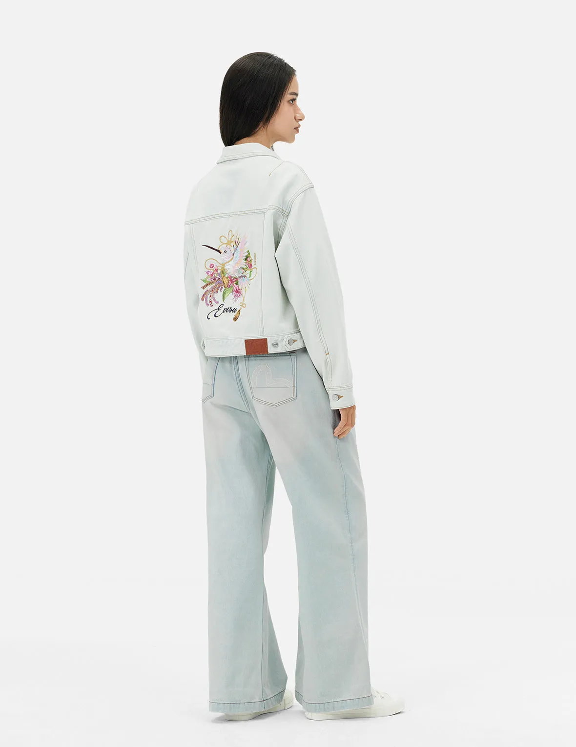 Hummingbird and Magnolia Embroidery Loose Fit Quilted Denim Jacket sold by Evisu product image thumbnail 4