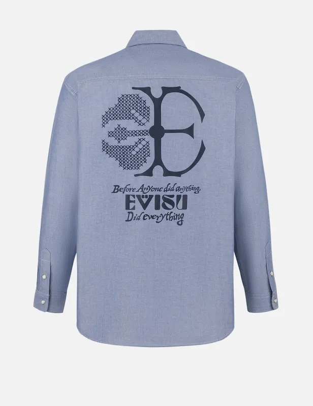 Half Kamon Embroidery and Print Relax Fit Shirt sold by Evisu