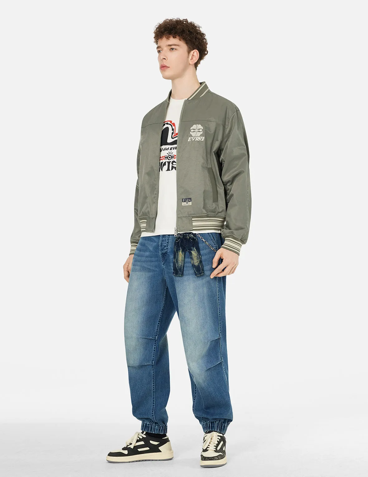 Denim Inserted Daicock with Kamon Embroidery Regular Fit Bomber Jacket sold by Evisu product image thumbnail 3