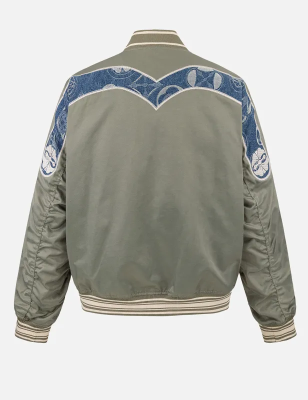 Denim Inserted Daicock with Kamon Embroidery Regular Fit Bomber Jacket sold by Evisu