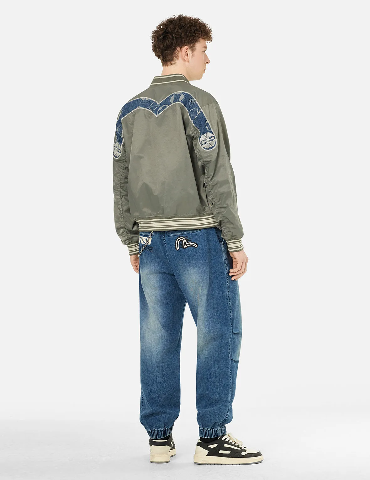 Denim Inserted Daicock with Kamon Embroidery Regular Fit Bomber Jacket sold by Evisu product image thumbnail 4