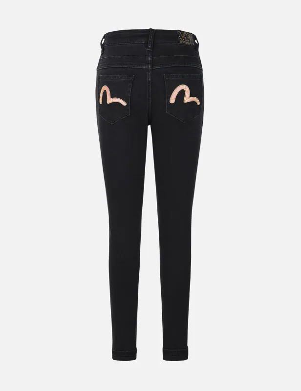 Brocade Inserted Seagull Skinny Jeans sold by Evisu