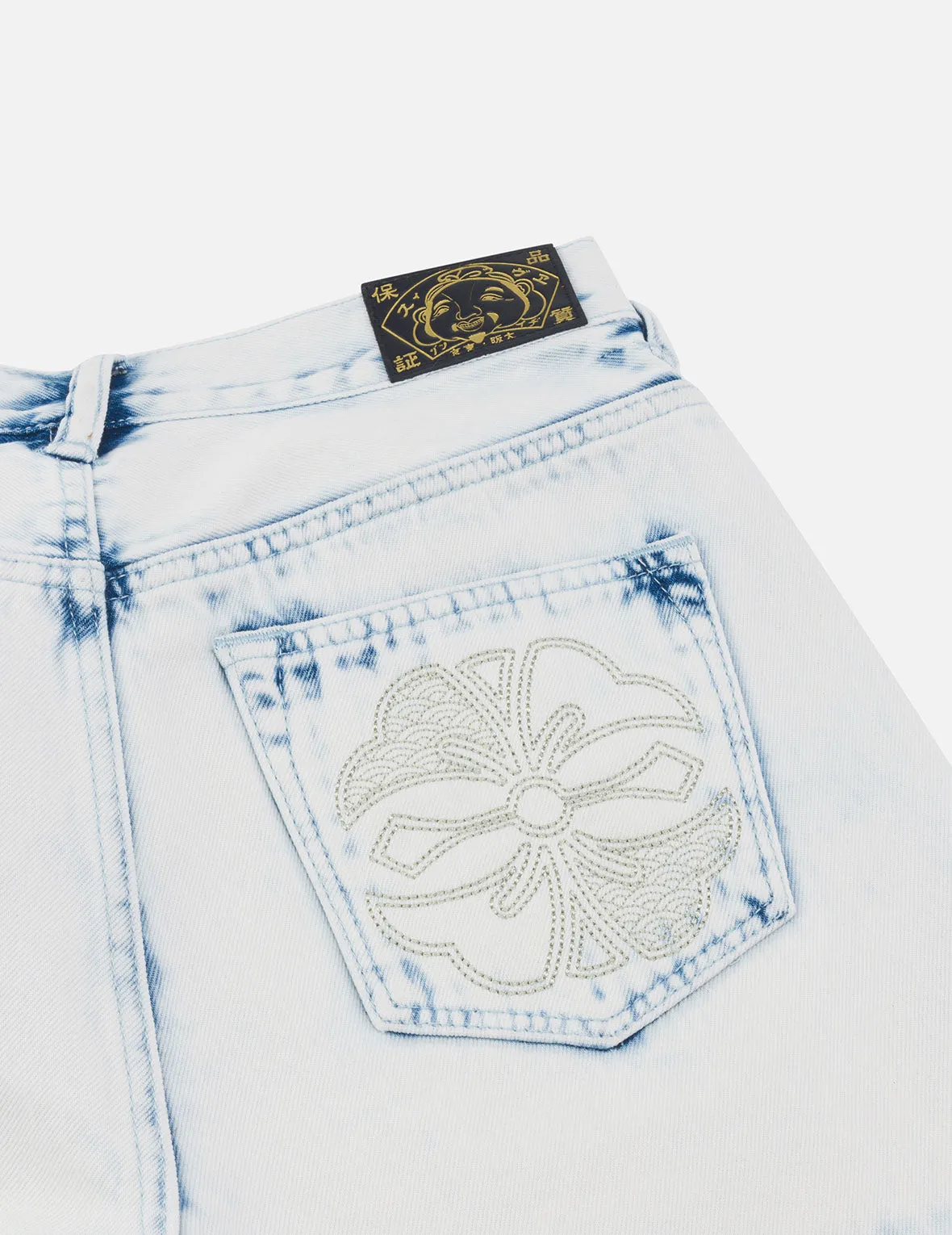 Bleach Washed Kamon Embroidery Regular Fit Denim Shorts sold by Evisu product image thumbnail 5