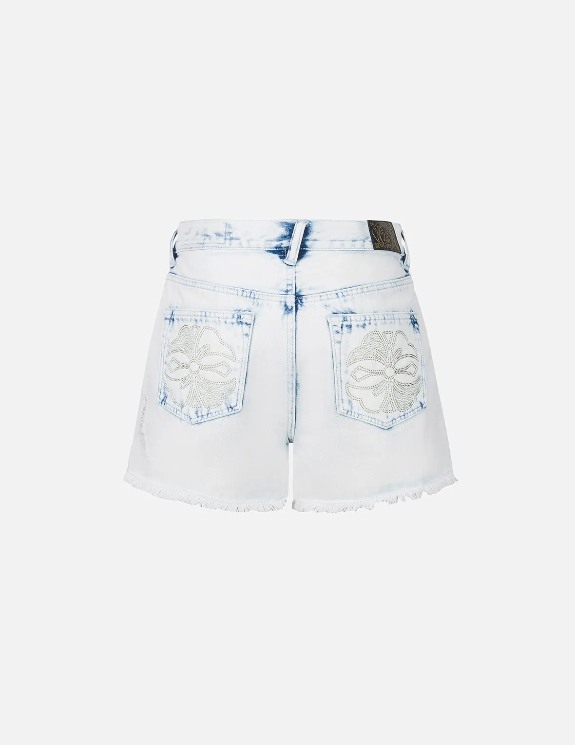 Bleach Washed Kamon Embroidery Regular Fit Denim Shorts sold by Evisu
