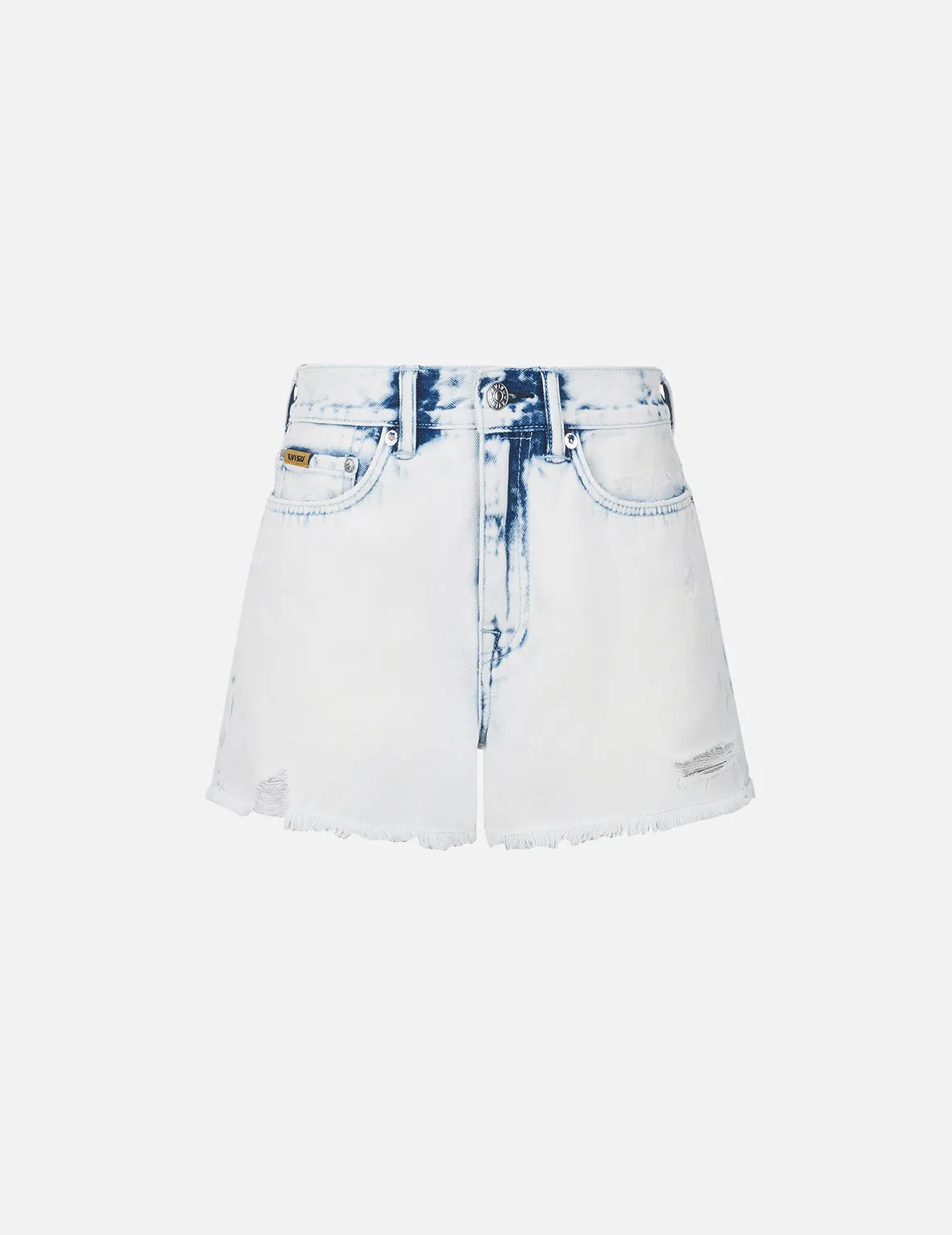 Bleach Washed Kamon Embroidery Regular Fit Denim Shorts sold by Evisu product image thumbnail 2