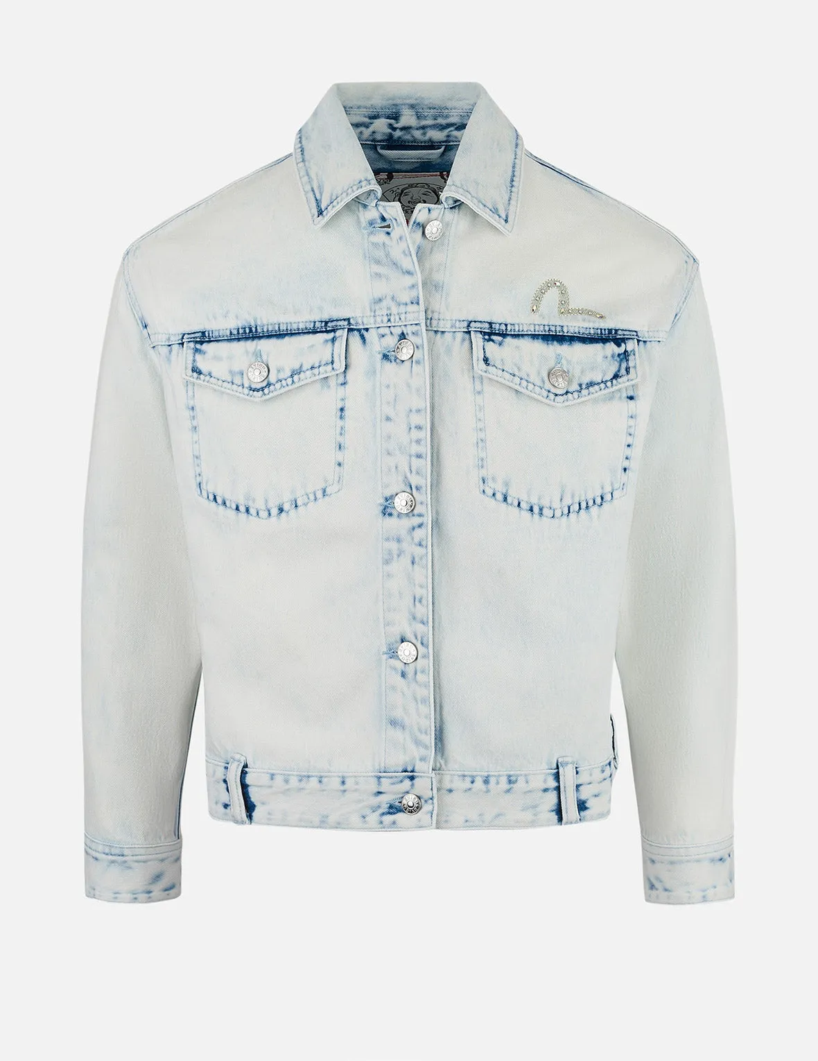 Bleach Washed Kamon Embroidery Fashion Fit Denim Jacket sold by Evisu product image thumbnail 2
