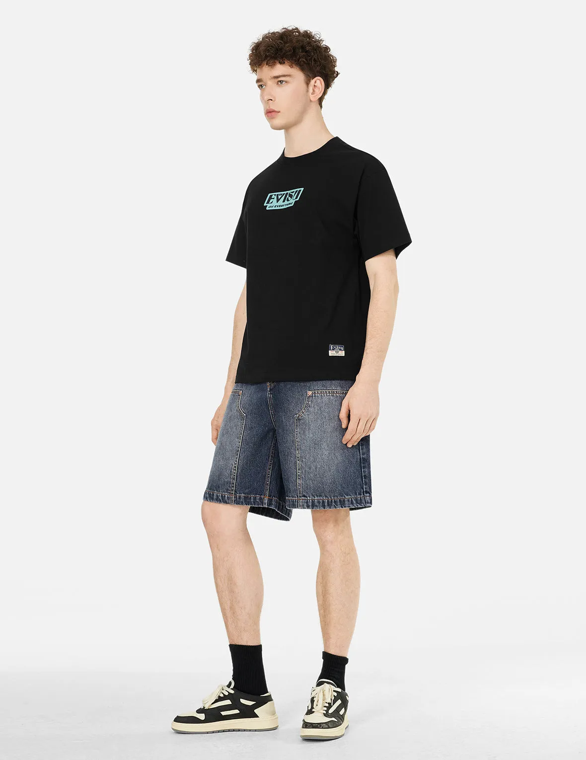 Seagull Print Pockets Oversized Worker Denim Shorts sold by Evisu product image thumbnail 3