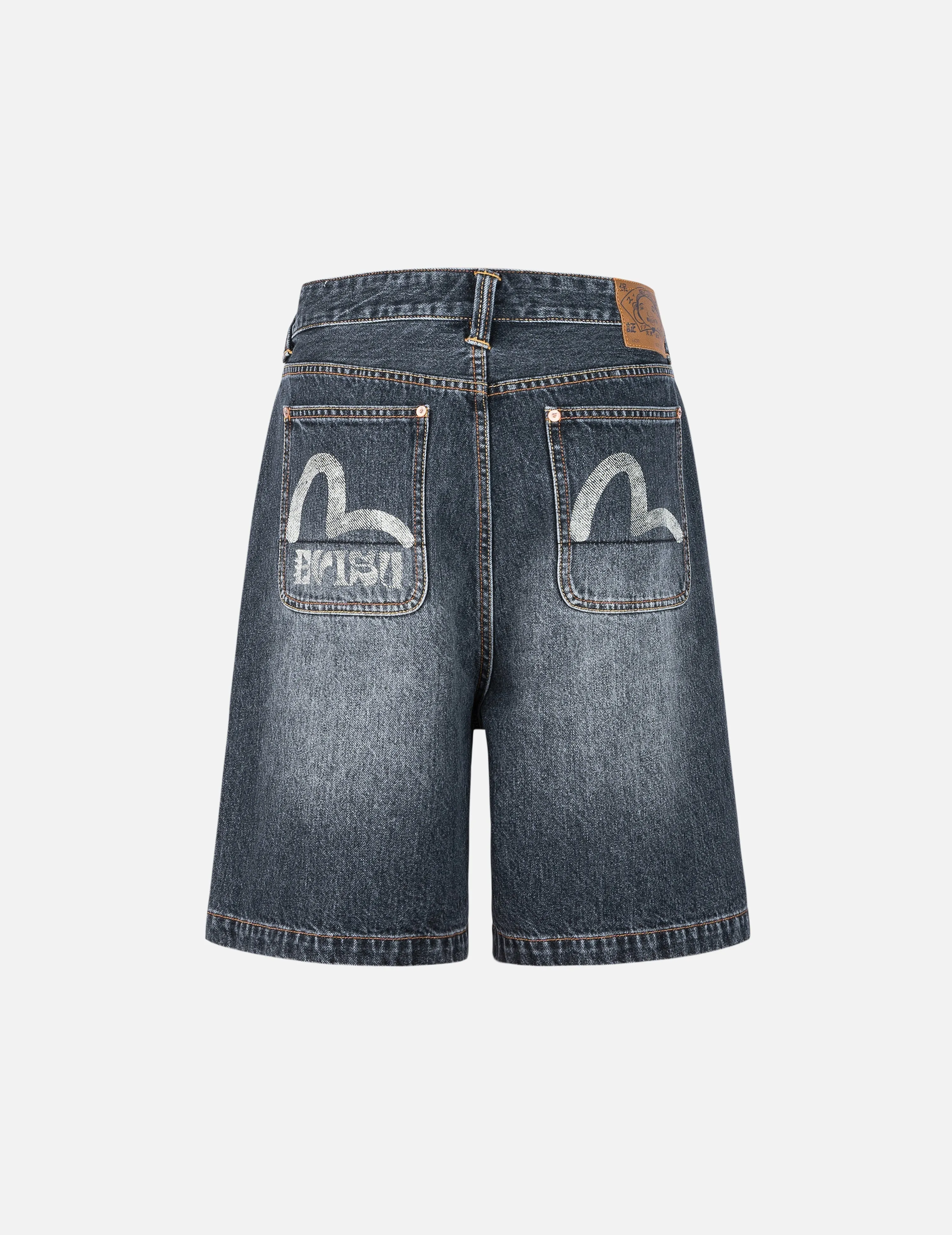 Seagull Print Pockets Oversized Worker Denim Shorts sold by Evisu
