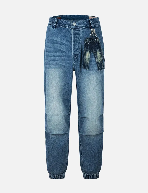 Seagull and Logo Print Loose Fit Denim Joggers sold by Evisu