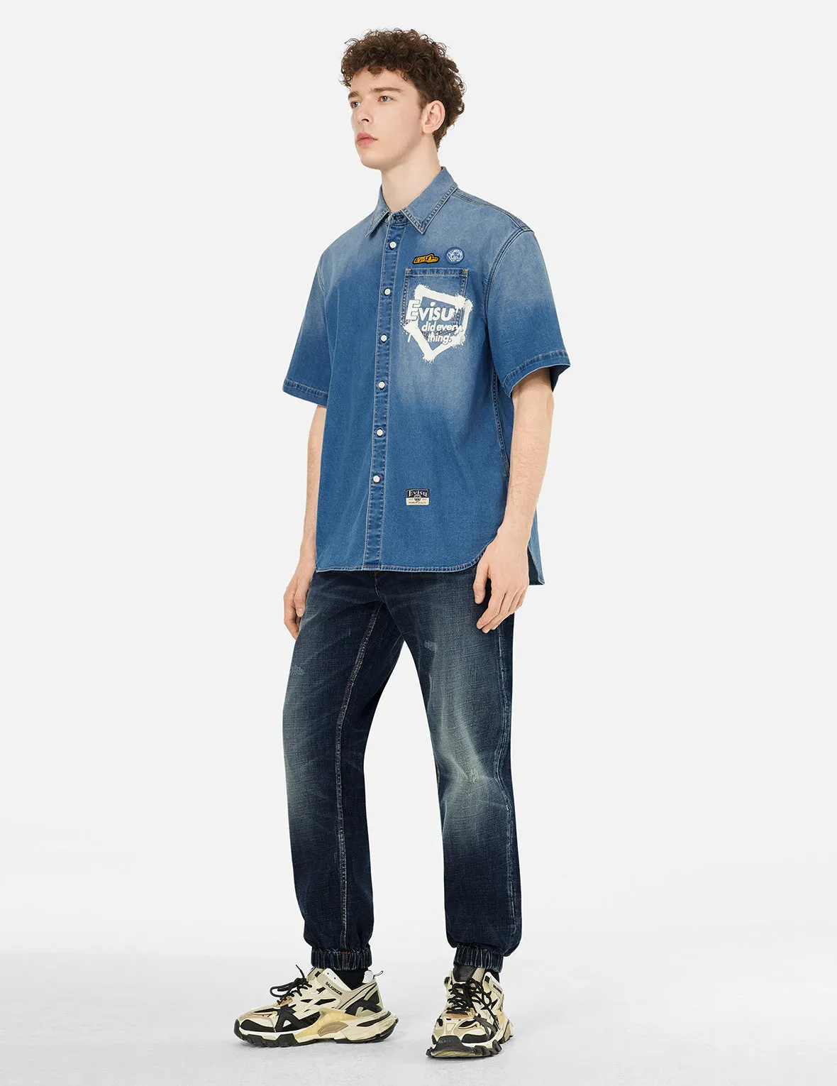 Graffiti-Style Seagull and Logo Print Straight Fit Denim Joggers sold by Evisu product image thumbnail 3