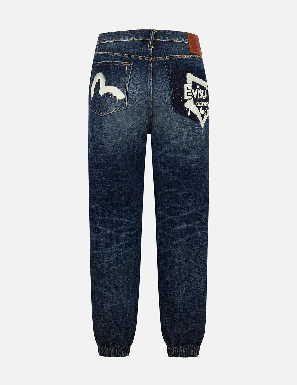 Graffiti-Style Seagull and Logo Print Straight Fit Denim Joggers sold by Evisu