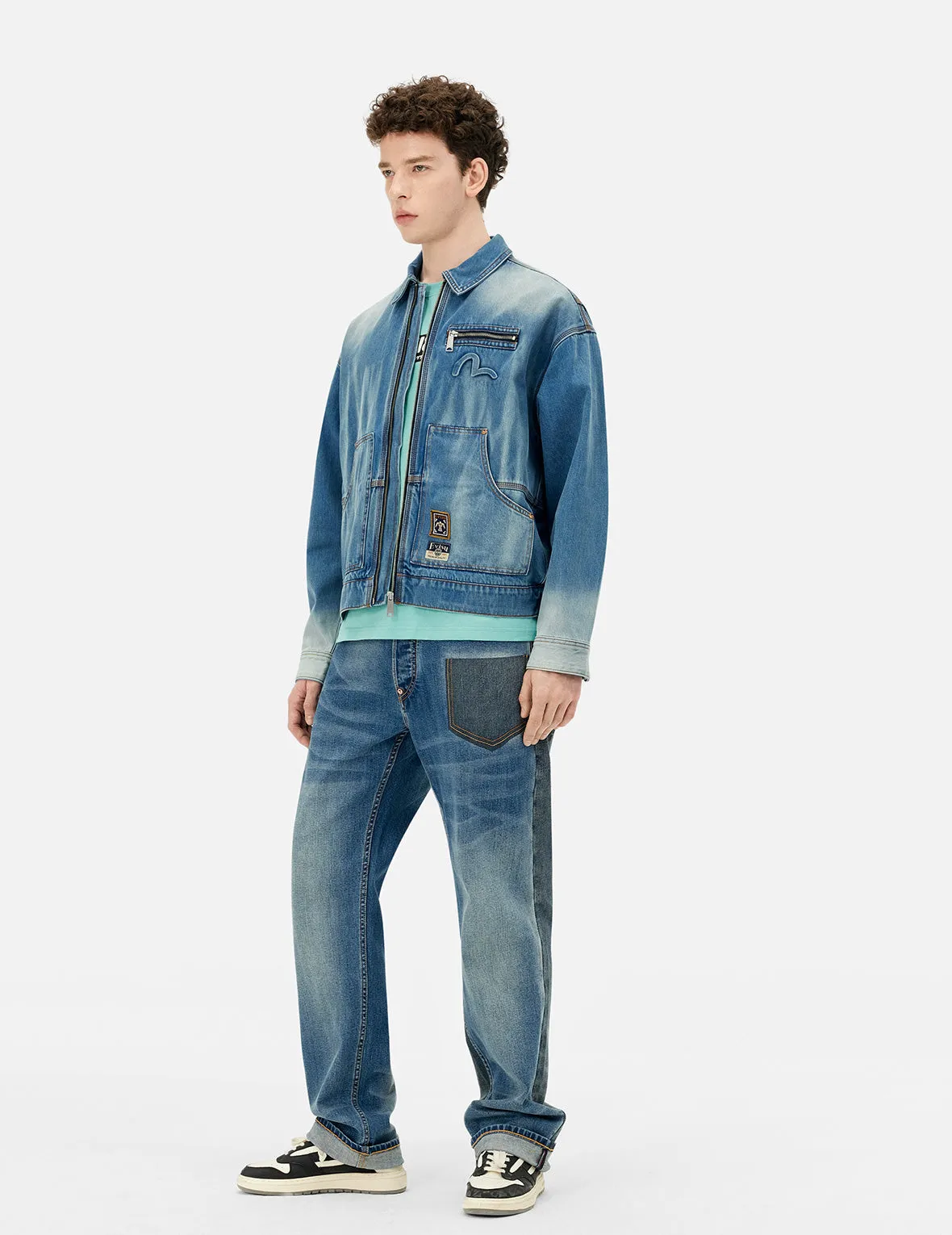 Emboss Kamon Relax Fit Worker Denim Jacket sold by Evisu product image thumbnail 3