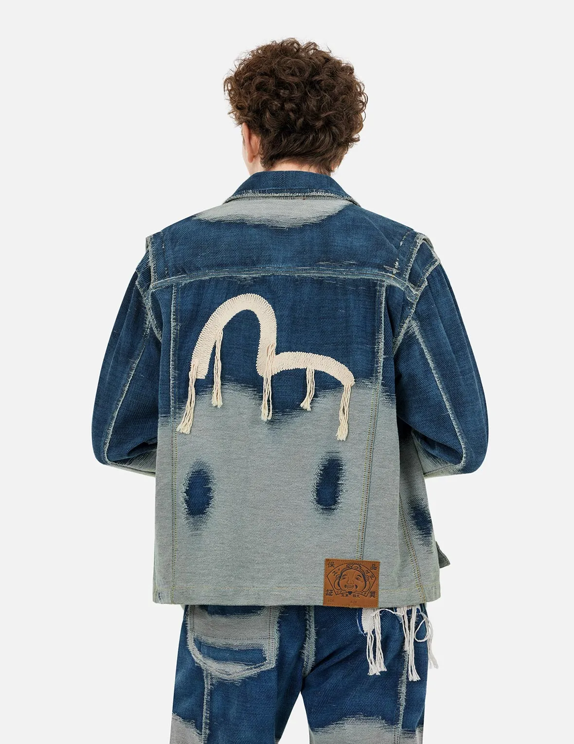 Distressed Logo and Seagull Embroidery Relax Fit Denim Jacket sold by Evisu product image thumbnail 4