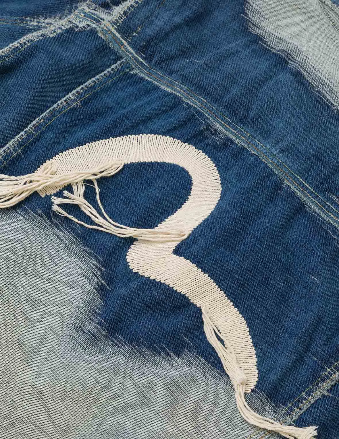 Distressed Logo and Seagull Embroidery Relax Fit Denim Jacket sold by Evisu product image thumbnail 5