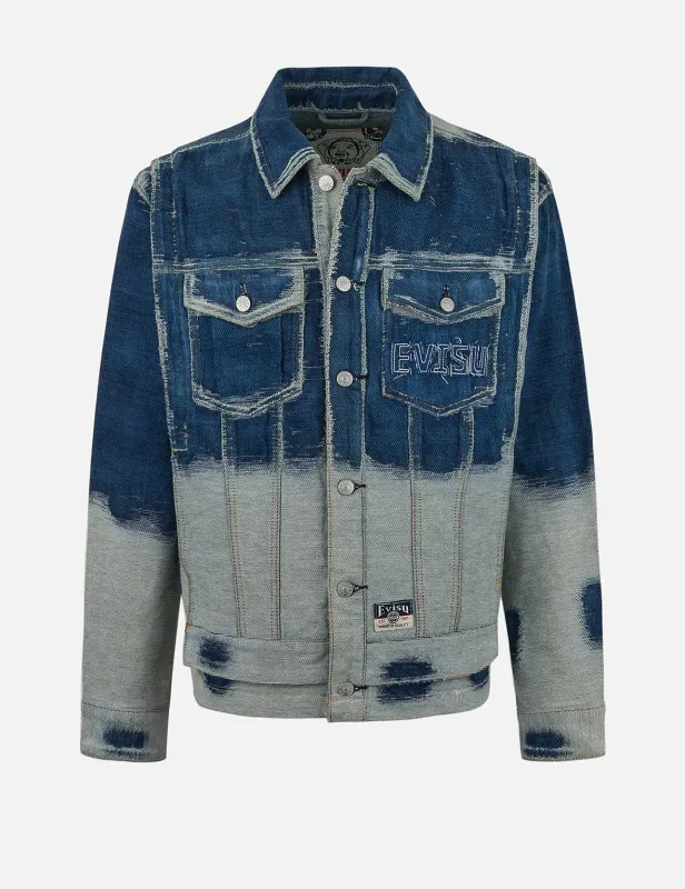 Distressed Logo and Seagull Embroidery Relax Fit Denim Jacket sold by Evisu