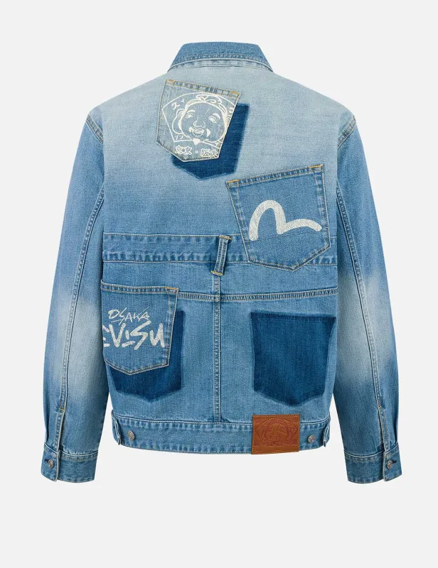 Deconstructed with Multi-pocket Loose Fit Denim Jacket sold by Evisu