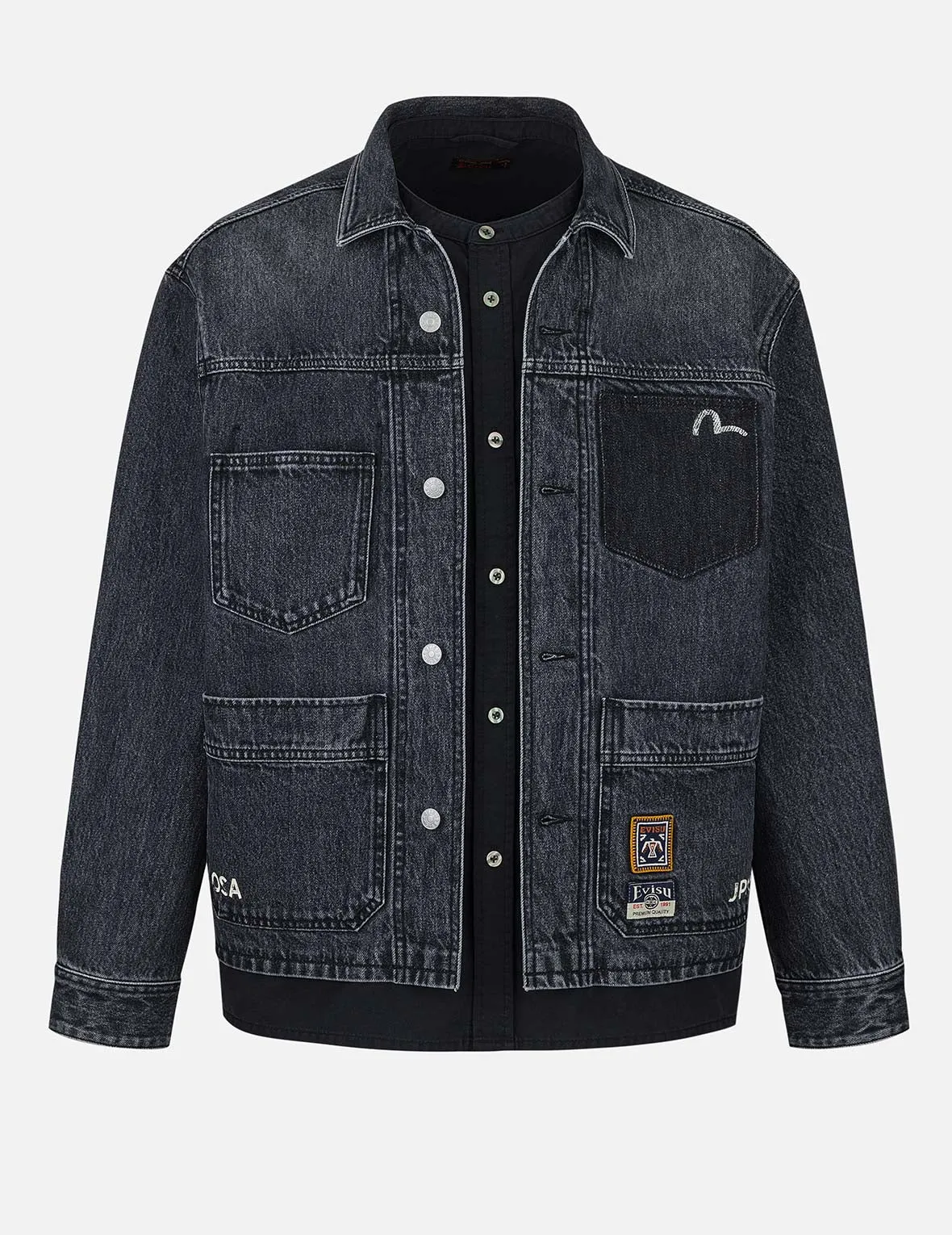 Daicock and Seagull Print Relax Fit 2-in-1 Denim Worker Shirt Jacket sold by Evisu product image thumbnail 2