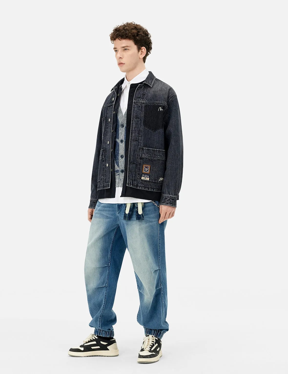 Daicock and Seagull Print Relax Fit 2-in-1 Denim Worker Shirt Jacket sold by Evisu product image thumbnail 3