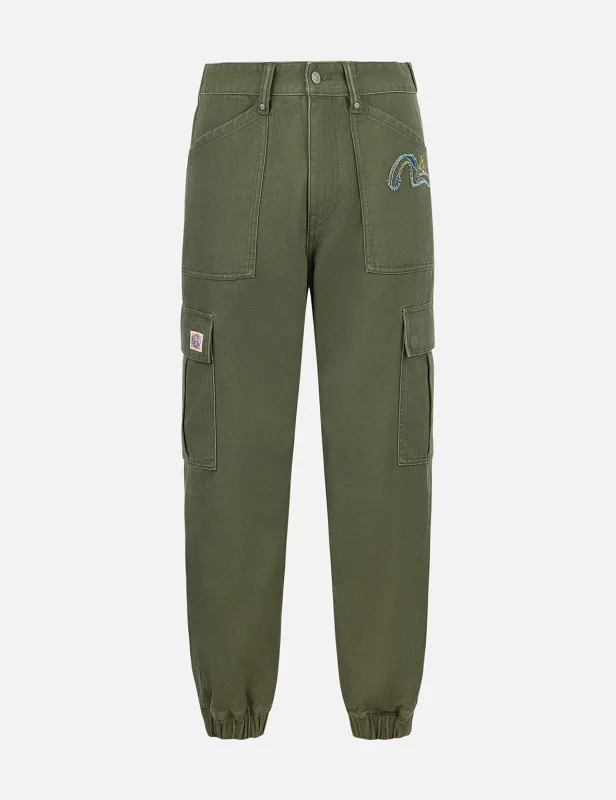 Seagull Appliqué Embroidery Wide-leg Woven Jogger sold by Evisu