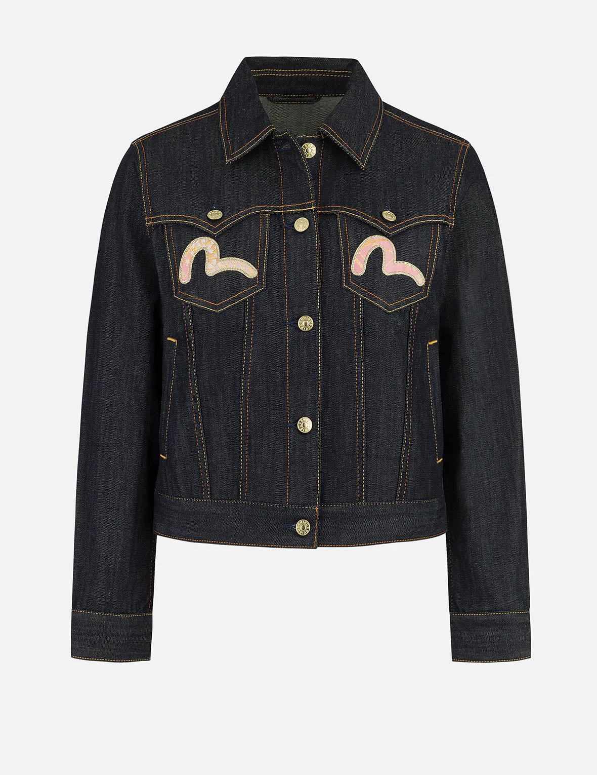 Brocade Inserted Kamon and Logo Embroidery Regular Fit Denim Jacket sold by Evisu product image thumbnail 2